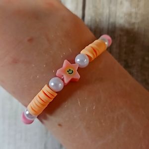 Clay bead bracelet with pastel orange and pink